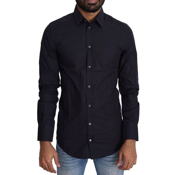 Dolce & Gabbana Navy Blue Cotton Formal Dress Men's Shirt